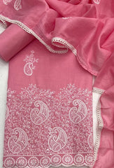 Cotton Chikankari Suit Set D6 (Dark Pink) - Yanchi