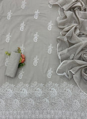 Cotton Chikankari Suit Set D6 (Grey) - Yanchi