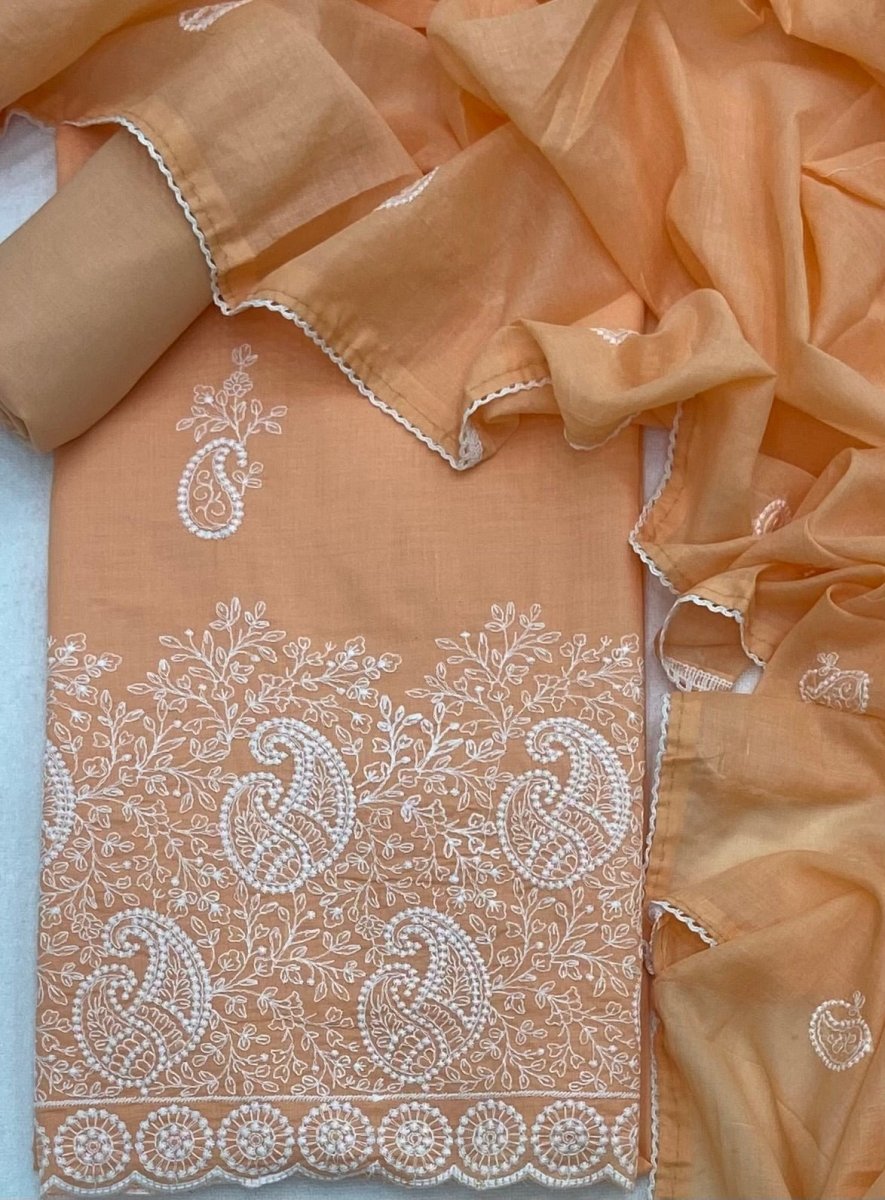 Cotton Chikankari Suit Set D6 (Light Orange) - Yanchi