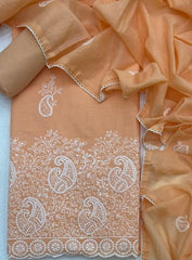 Cotton Chikankari Suit Set D6 (Light Orange) - Yanchi