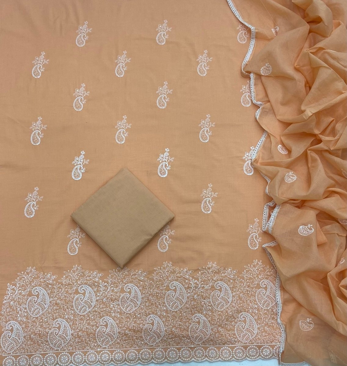 Cotton Chikankari Suit Set D6 (Light Orange) - Yanchi