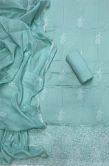 Cotton Chikankari Suit Set D6 (Metal Blue) - Yanchi