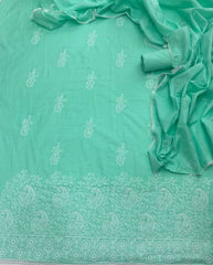 Cotton Chikankari Suit Set D6 (Sea Green) - Yanchi