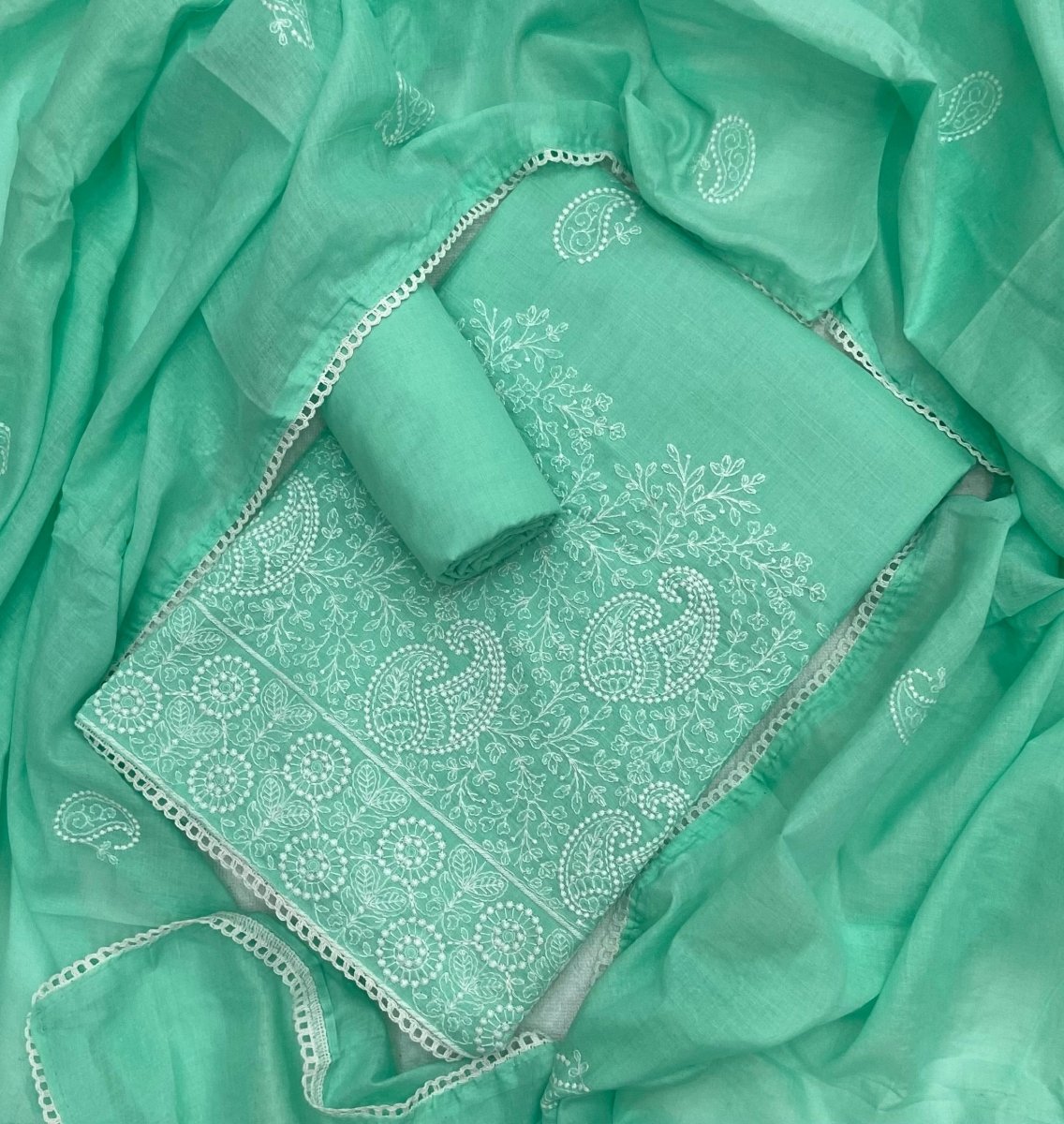 Cotton Chikankari Suit Set D6 (Sea Green) - Yanchi