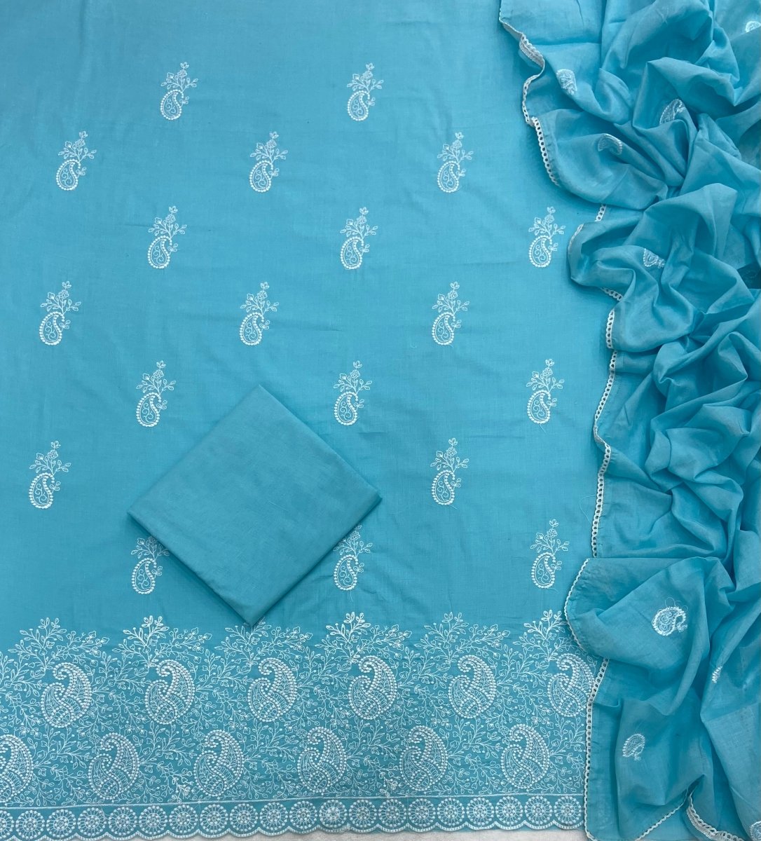 Cotton Chikankari Suit Set D6 (Sky Blue) - Yanchi