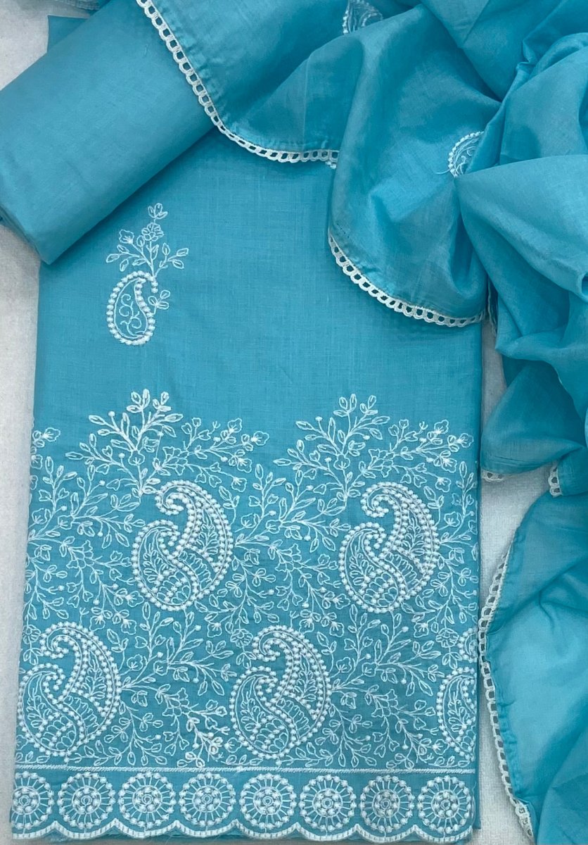 Cotton Chikankari Suit Set D6 (Sky Blue) - Yanchi