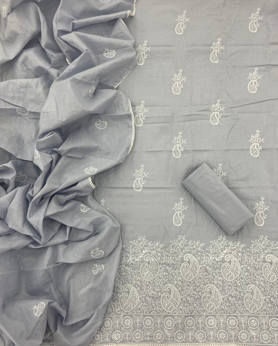 Cotton Chikankari Suit Set D6(Light Grey) - Yanchi