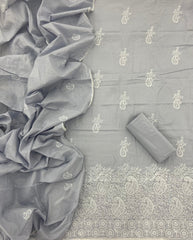 Cotton Chikankari Suit Set D6(Light Grey) - Yanchi