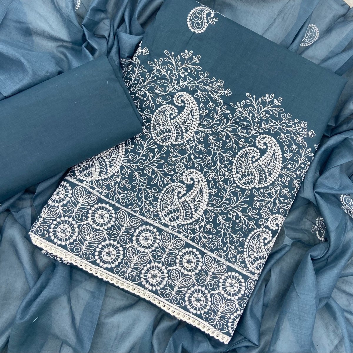 Cotton Chikankari Suit Set D6(Nevy Blue) - Yanchi