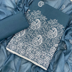 Cotton Chikankari Suit Set D6(Nevy Blue) - Yanchi