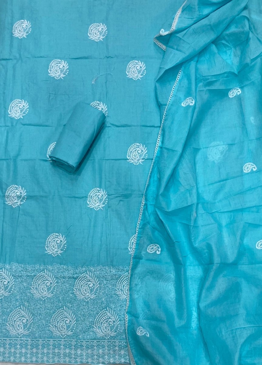 Cotton Chikankari Suit Set D7 (Blue) - Yanchi