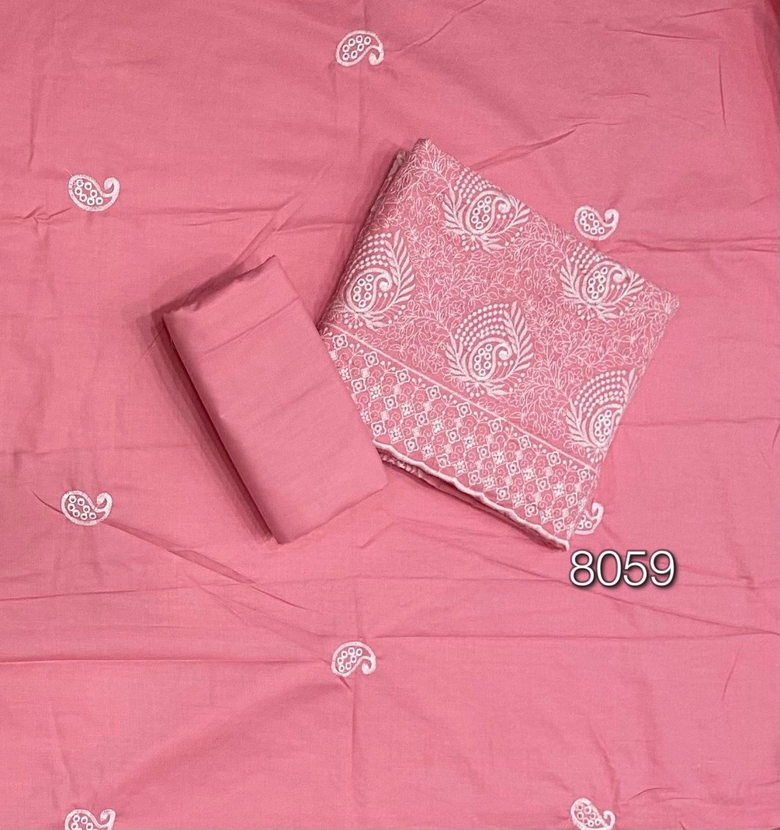 Cotton Chikankari Suit Set D7 (Dark - Pink) - Yanchi