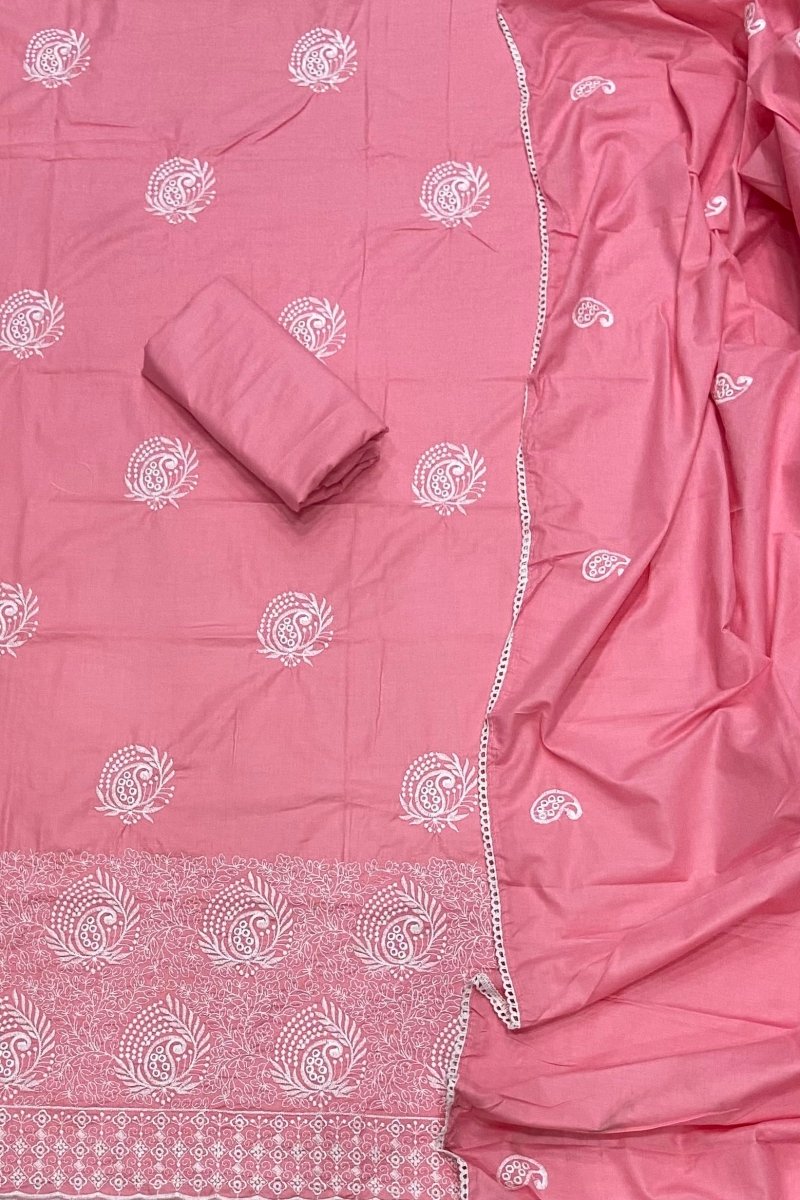 Cotton Chikankari Suit Set D7 (Dark - Pink) - Yanchi