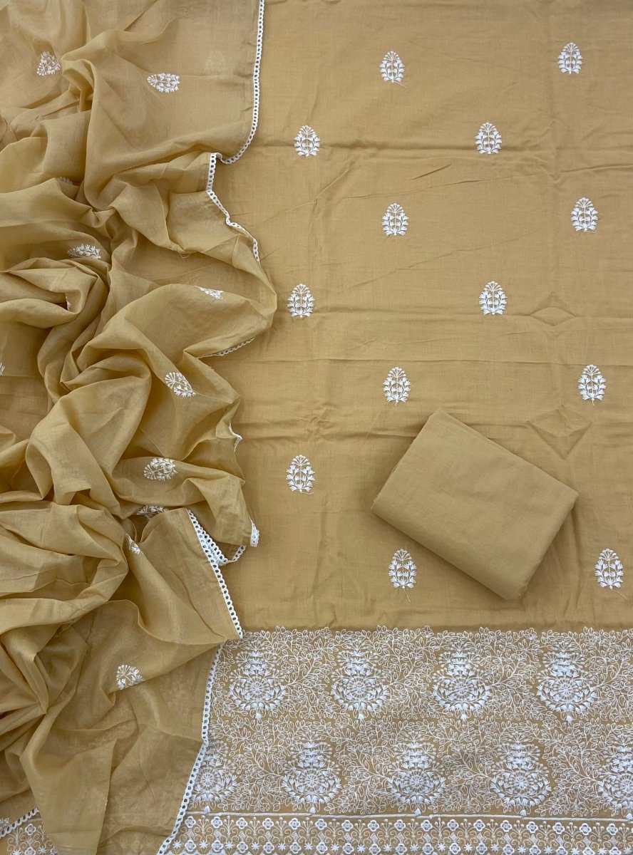 Cotton Chikankari Suit Set D7 (Dark - Soft - Yellow) - Yanchi