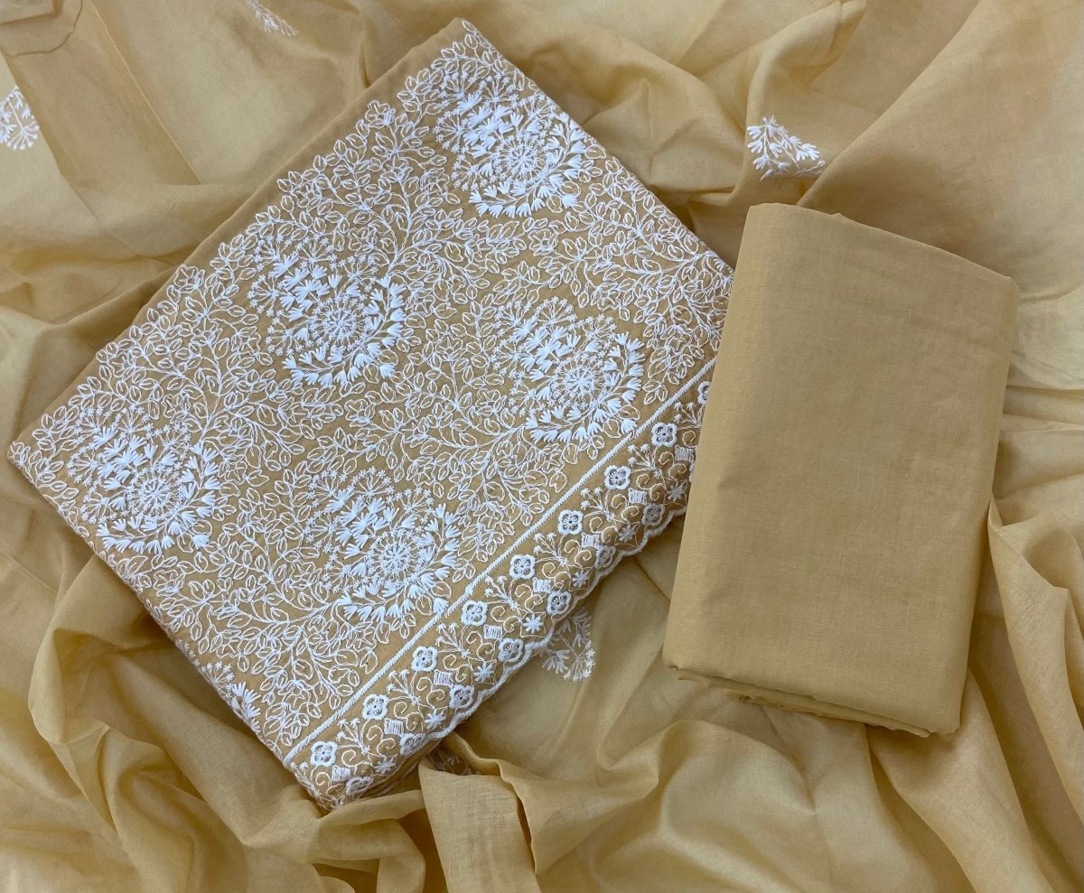 Cotton Chikankari Suit Set D7 (Dark - Soft - Yellow) - Yanchi