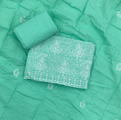 Cotton Chikankari Suit Set D7 (Green) - Yanchi