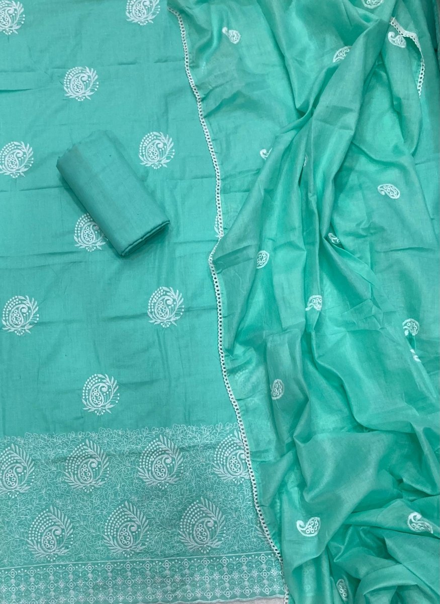 Cotton Chikankari Suit Set D7 (Green) - Yanchi