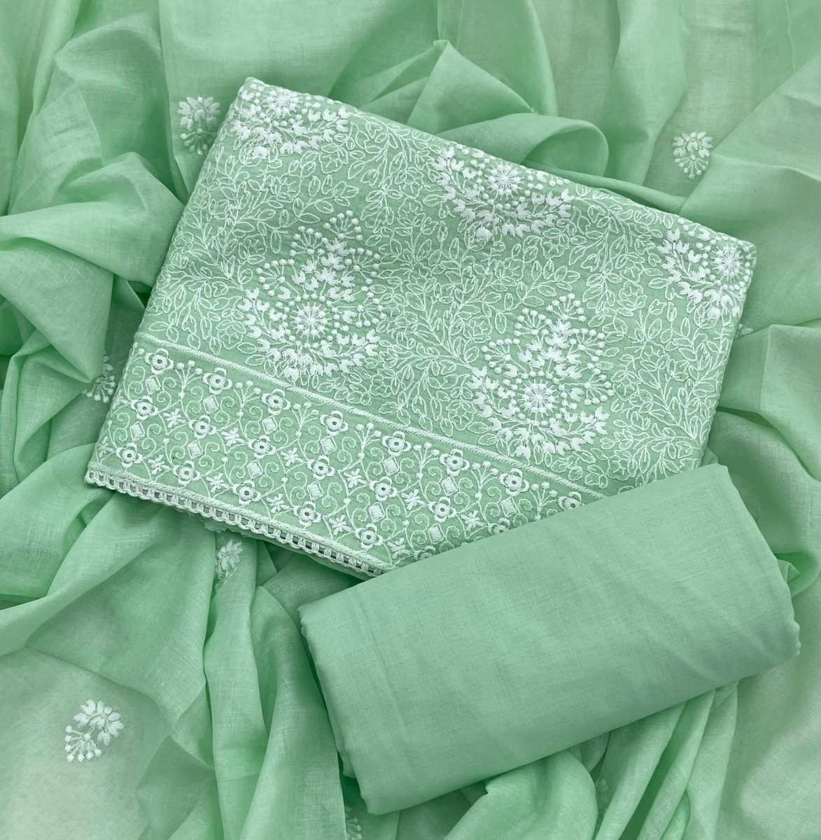 Cotton Chikankari Suit Set D7 (Green) - Yanchi