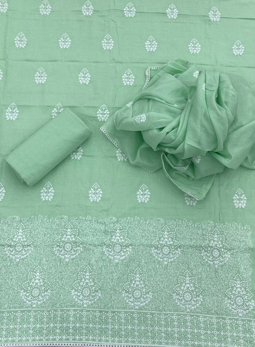 Cotton Chikankari Suit Set D7 (Green) - Yanchi