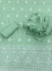 Cotton Chikankari Suit Set D7 (Green) - Yanchi