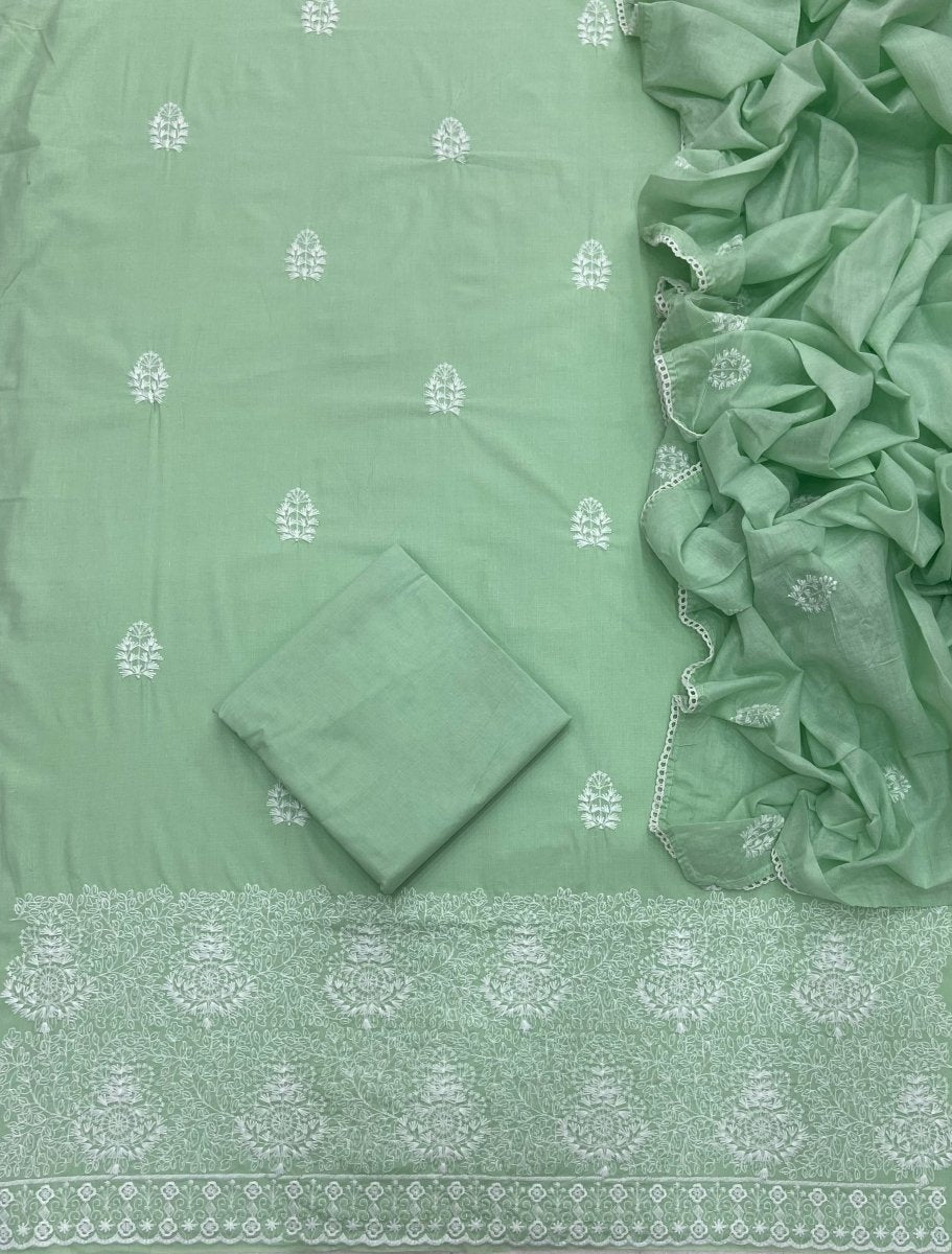 Cotton Chikankari Suit Set D7 (Green) - Yanchi