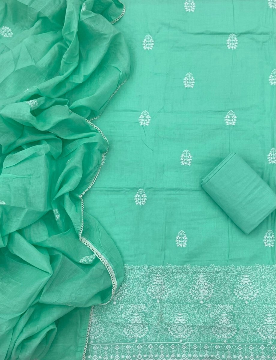 Cotton Chikankari Suit Set D7 (Green) - Yanchi