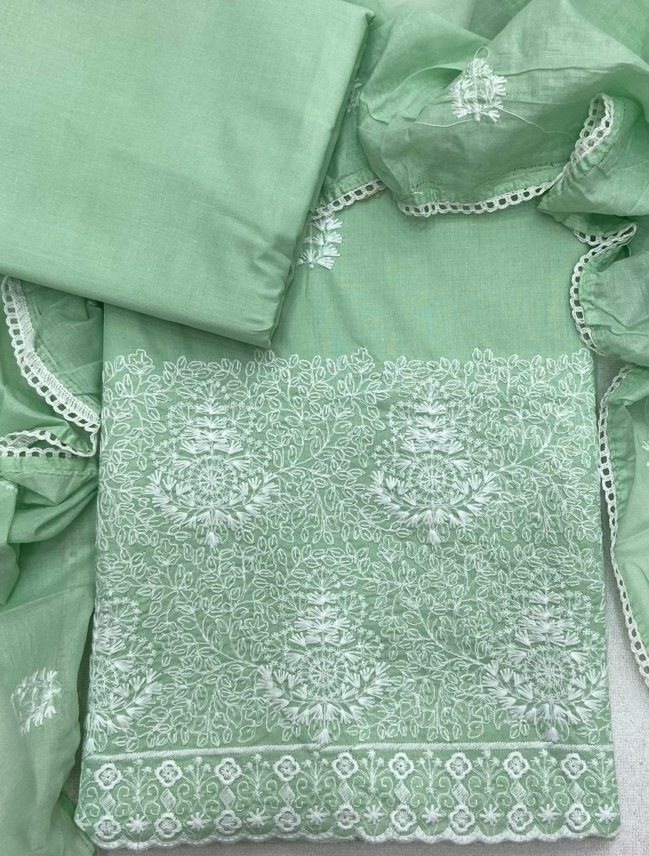 Cotton Chikankari Suit Set D7 (Green) - Yanchi