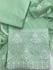 Cotton Chikankari Suit Set D7 (Green) - Yanchi