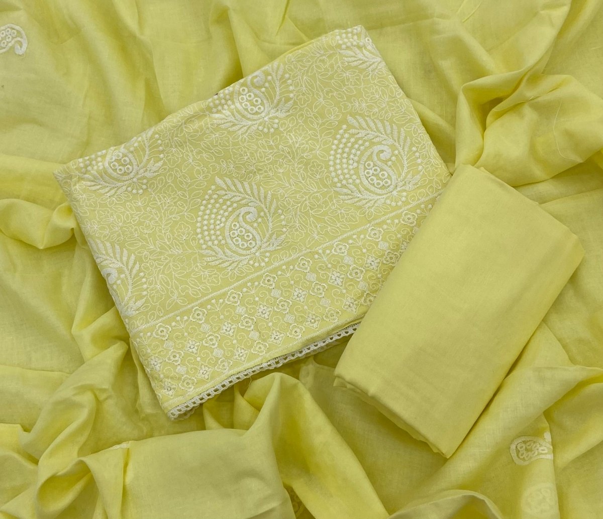 Cotton Chikankari Suit Set D7 (Lemon - Yellow) - Yanchi