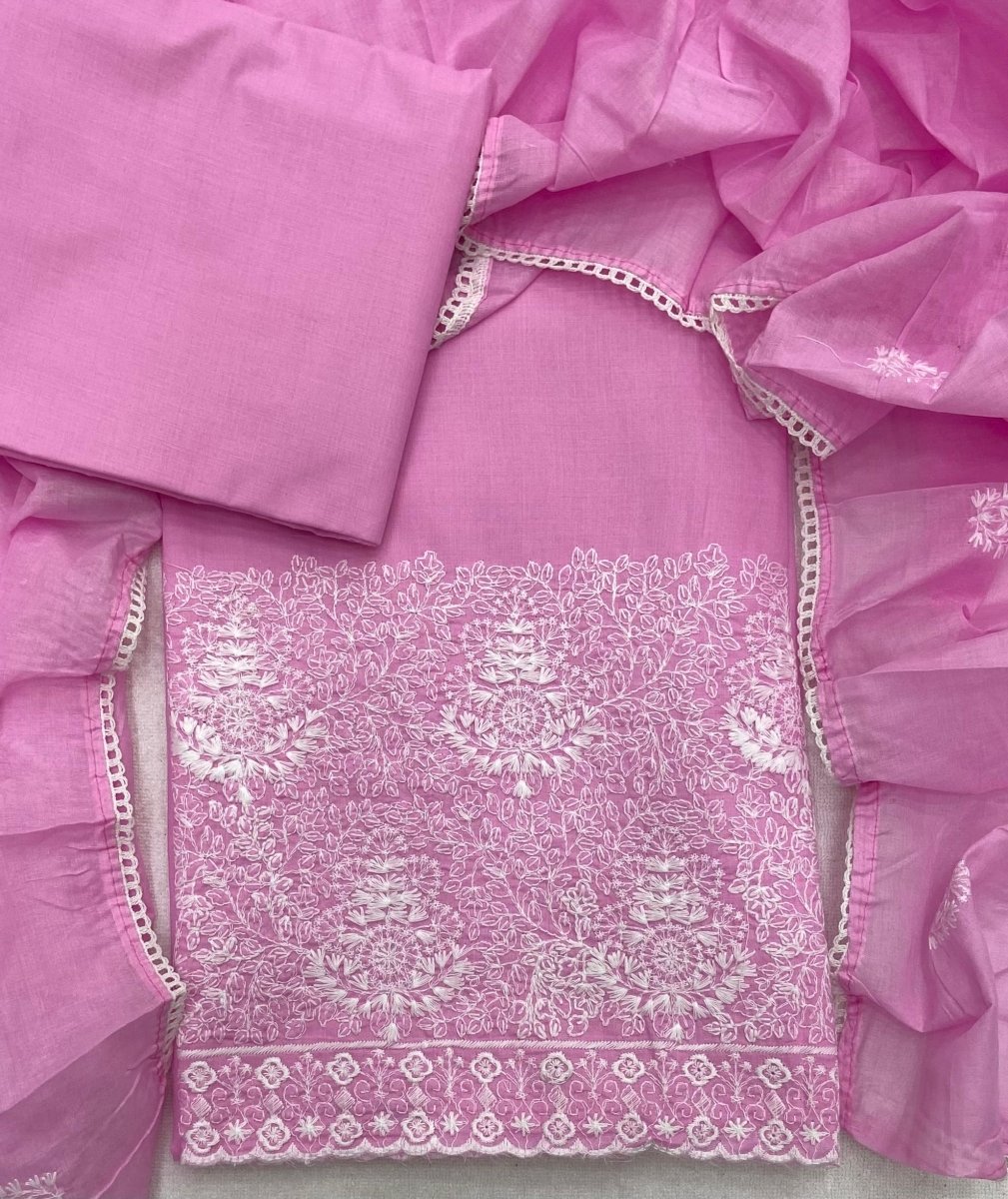 Cotton Chikankari Suit Set D7 (Light Pink) - Yanchi