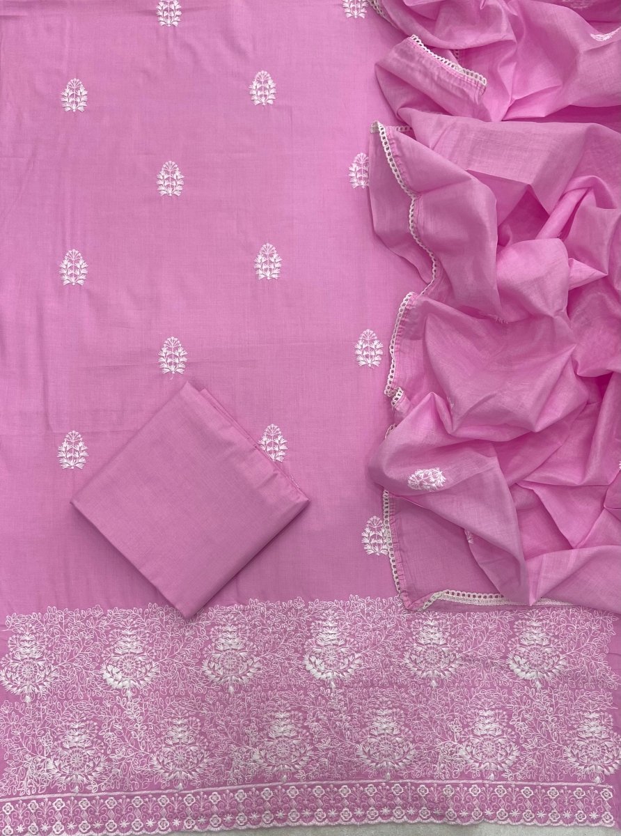 Cotton Chikankari Suit Set D7 (Light Pink) - Yanchi