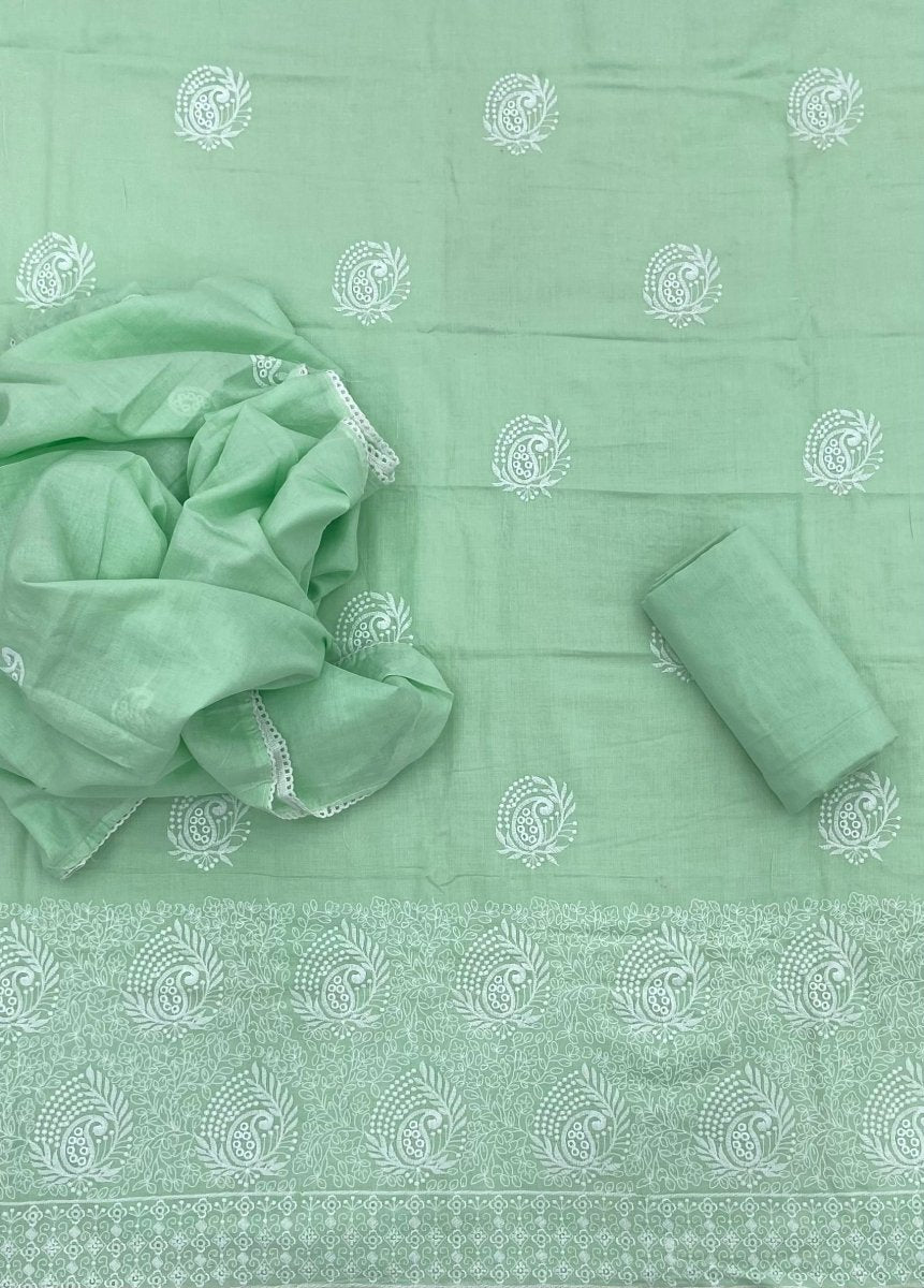 Cotton Chikankari Suit Set D7 (Mint - Green) - Yanchi