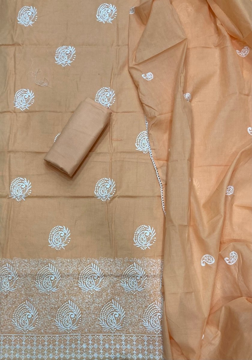 Cotton Chikankari Suit Set D7 (Orange) - Yanchi