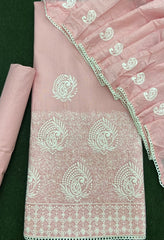 Cotton Chikankari Suit Set D7 (Peach) - Yanchi
