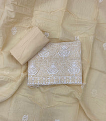 Cotton Chikankari Suit Set D7 (Soft - Yellow) - Yanchi