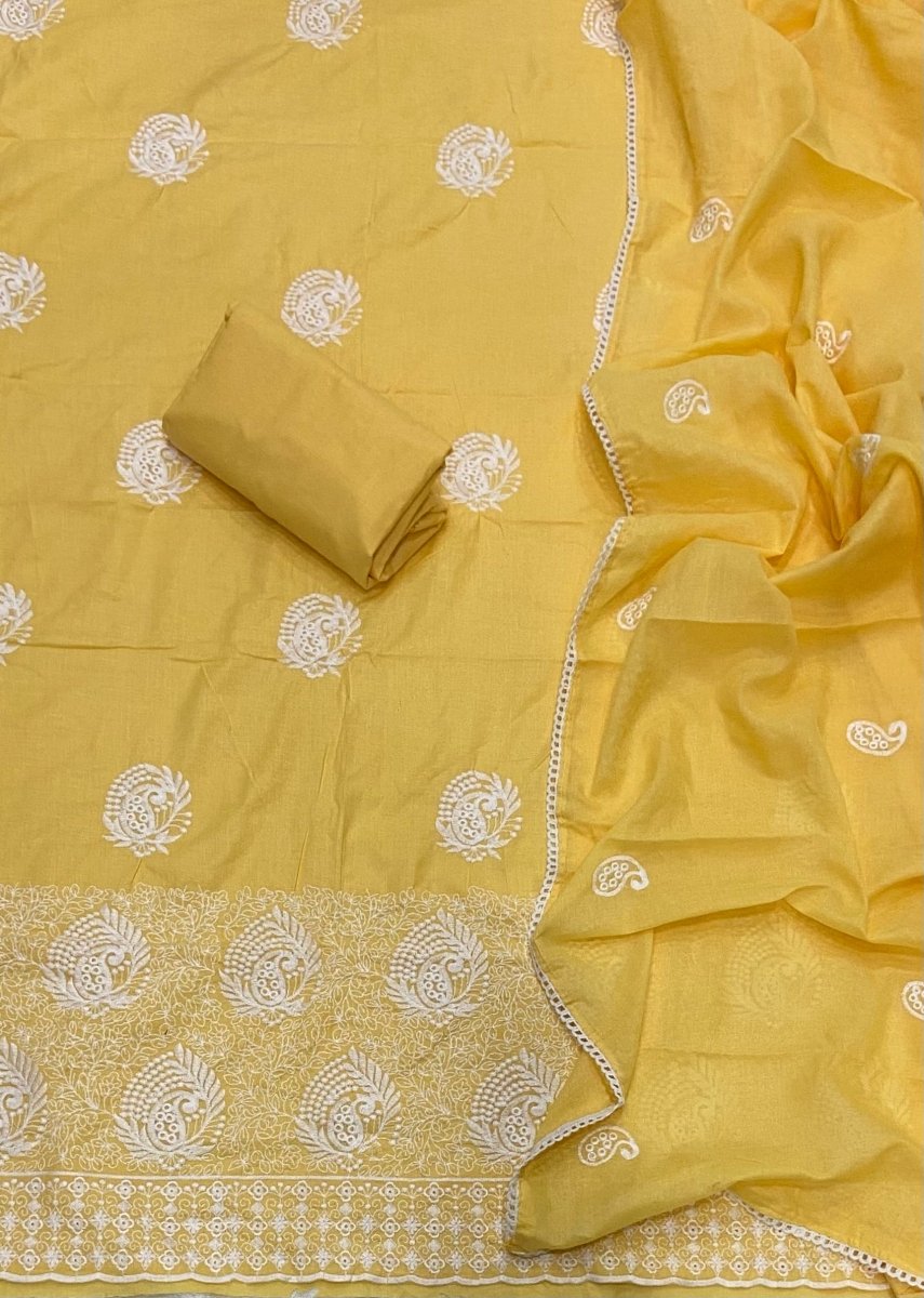 Cotton Chikankari Suit Set D7 (Yellow) - Yanchi