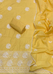 Cotton Chikankari Suit Set D7 (Yellow) - Yanchi