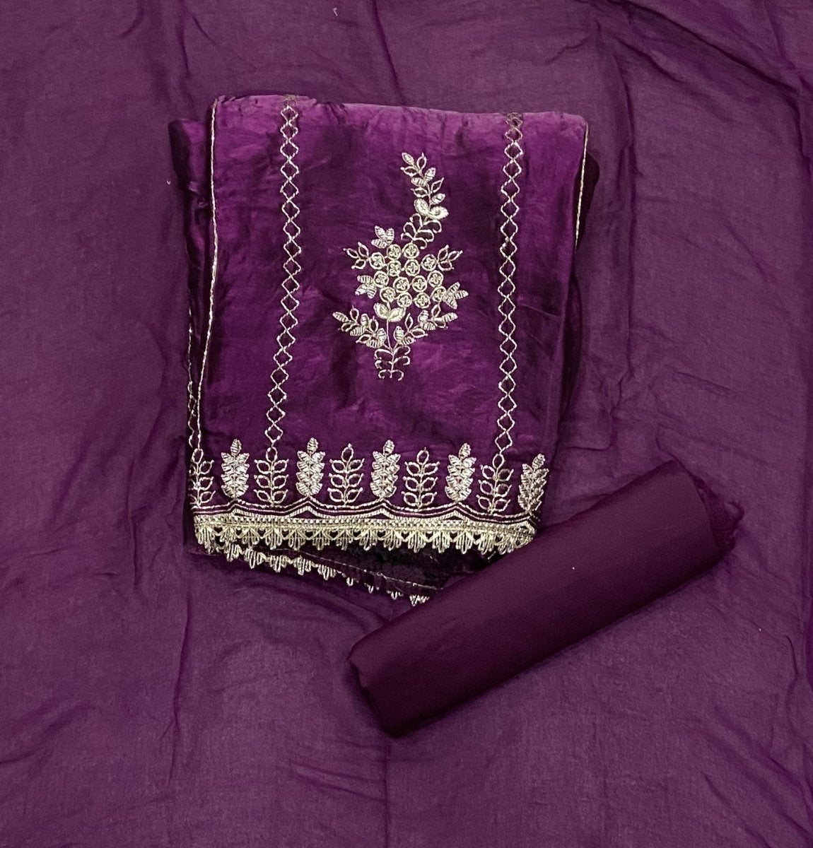 Crush Silk Suit Set with Cutdana & Sequins Work - Yanchi