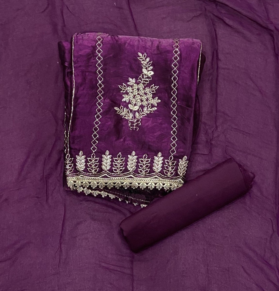 Crush Silk Suit Set with Cutdana & Sequins Work - Yanchi