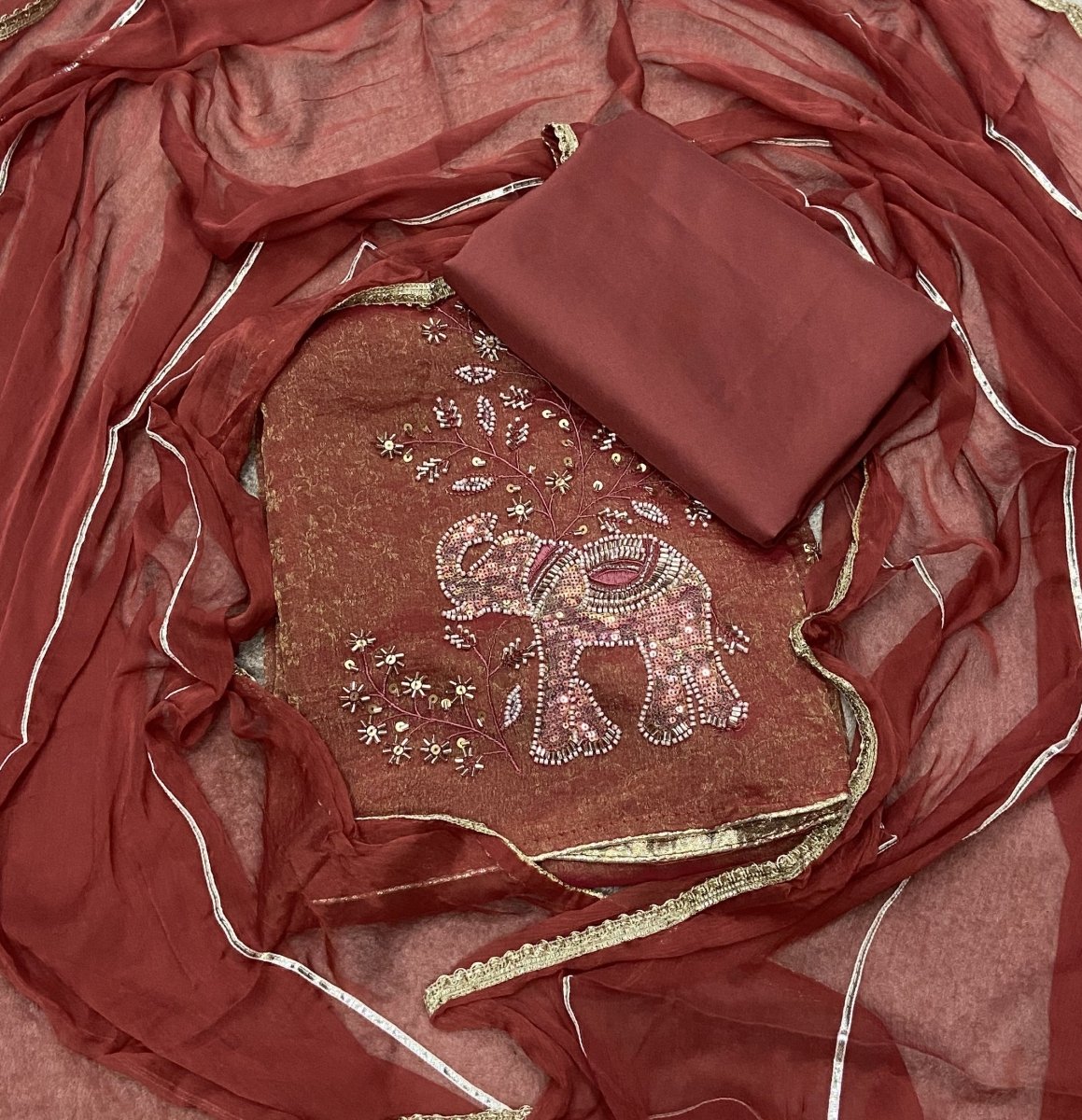 Crush Silk Suit Set with Cutdana & Sequins Work - Yanchi