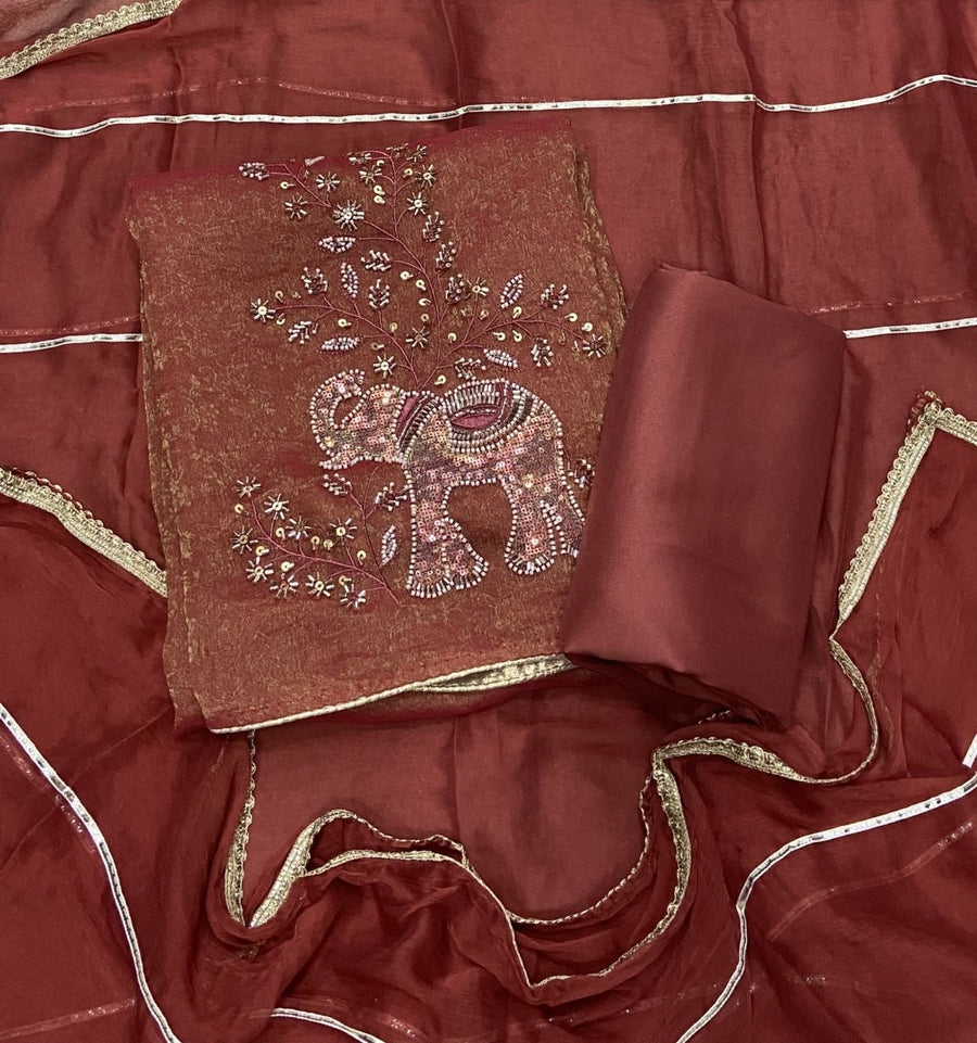 Crush Silk Suit Set with Cutdana & Sequins Work - Yanchi