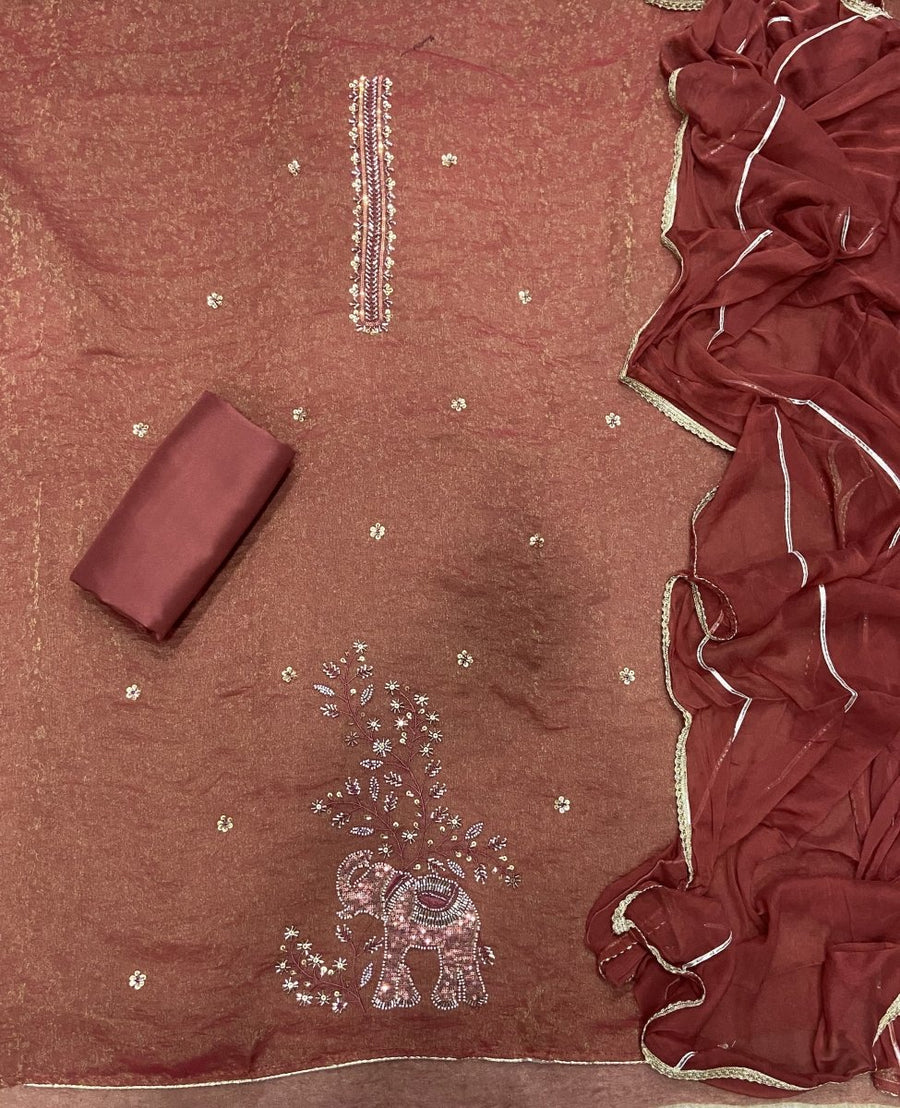 Crush Silk Suit Set with Cutdana & Sequins Work - Yanchi