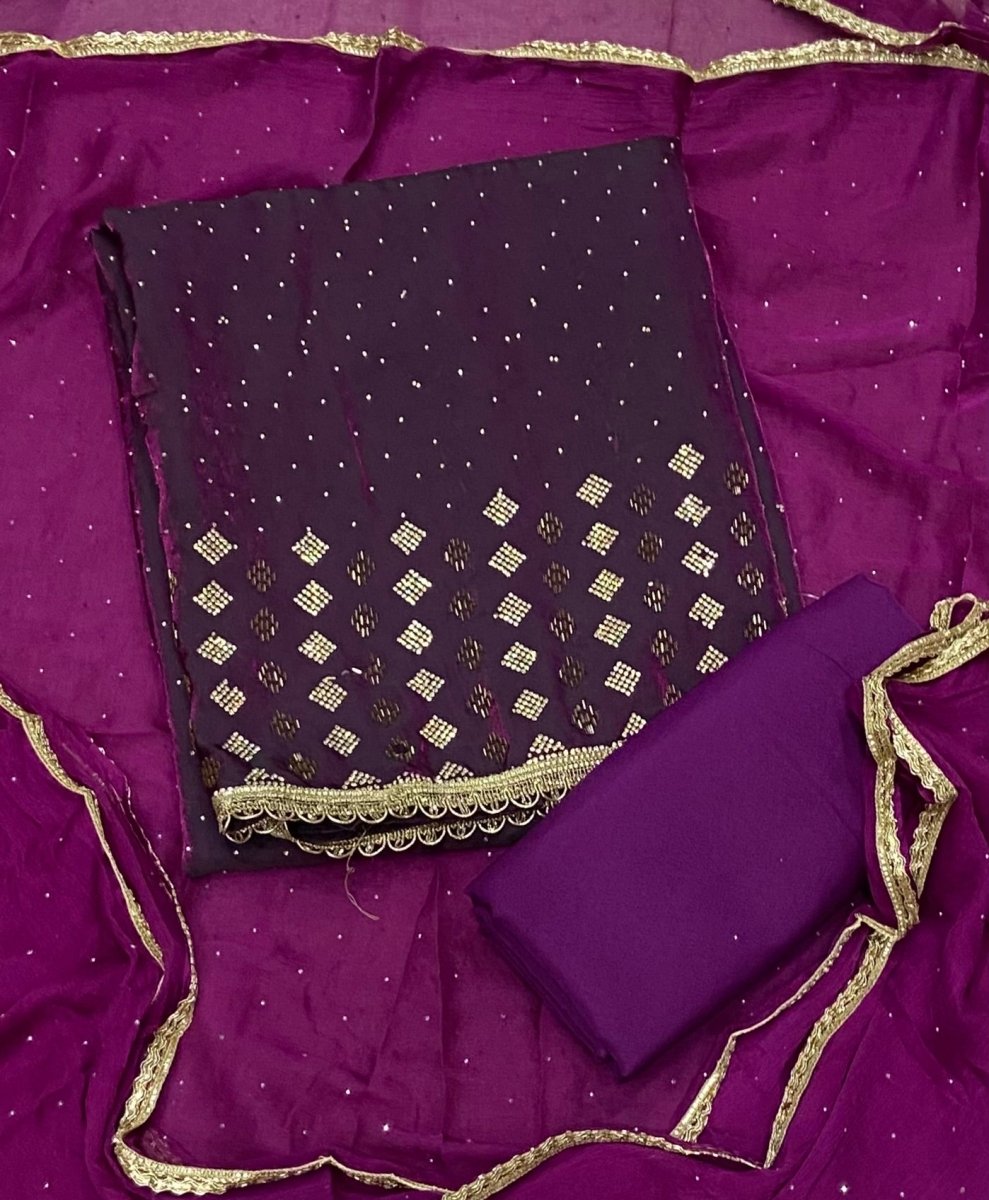 Crush Silk Suit Set with Swarowski & Cutdana Work - Yanchi