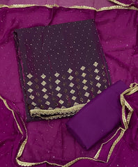 Crush Silk Suit Set with Swarowski & Cutdana Work - Yanchi