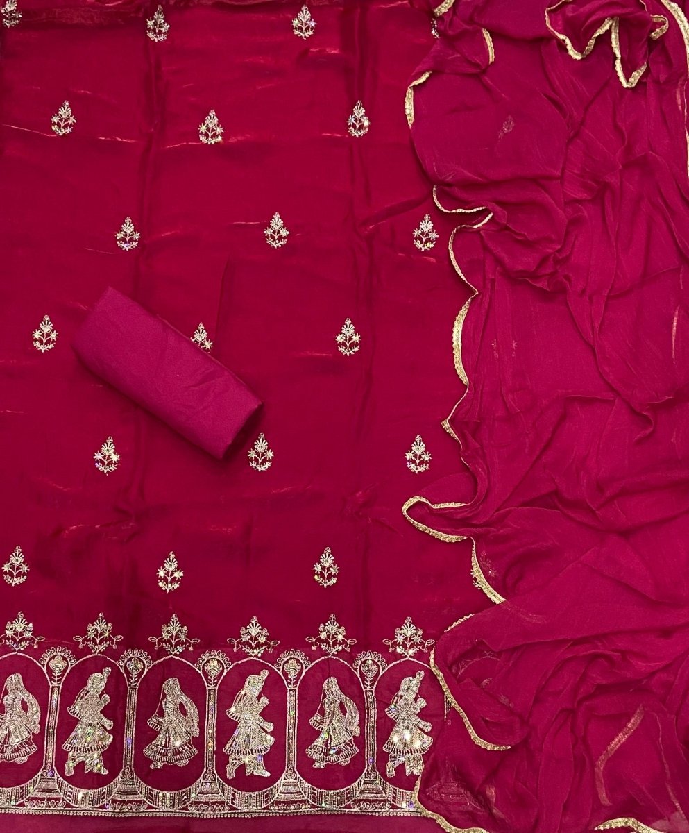 Crush Silk Suit Set with Swarowski & Cutdana Work - Yanchi