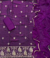 Crush Silk Suit Set with Zari, Cutdana & Sequins Work - Yanchi