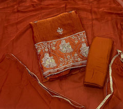 Crush Silk Suit Set with Zari, Cutdana & Sequins Work - Yanchi