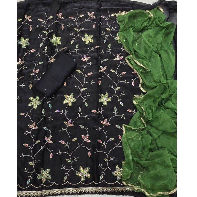 Crush Silk Suit Set with Zari & Sequins Work - Yanchi