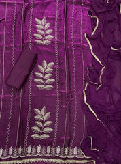 Crush Silk Suit Set with Zari & Sequins Work - Yanchi