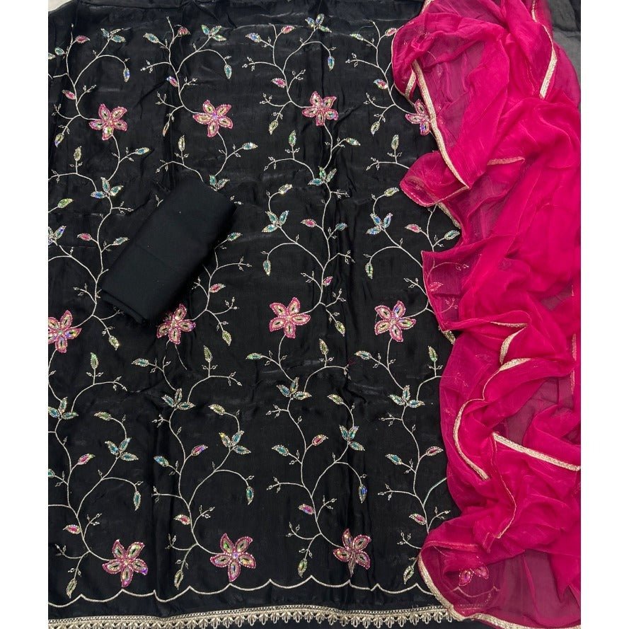 Crush Silk Suit Set with Zari & Sequins Work - Yanchi